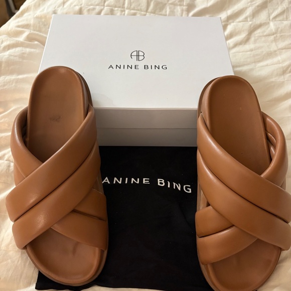 ANINE BING 41 Cris cross puffy slide flat sandal cognac brown - Picture 8 of 10